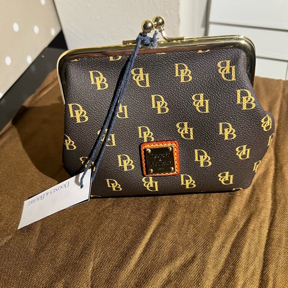 Dooney & Bourke Handbags - Dooney & Burke dark brown kiss lock coin purse and wallet w/gold accents / NWT